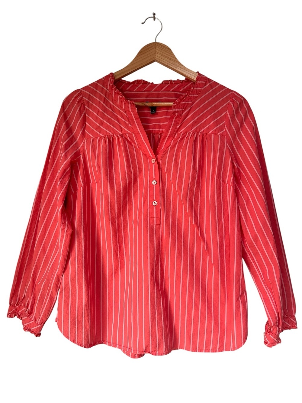 Talbot’s Coral Stripe Button-Front Long Sleeve Blouse, Medium